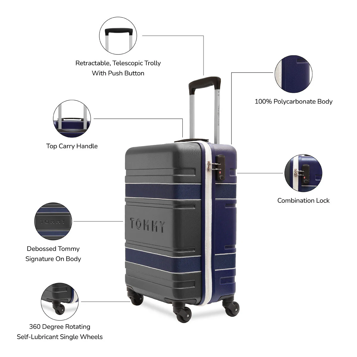 Tommy Hilfiger Las Vegas Unisex Hard Luggage ( Cabin + Mid ) - Image 5