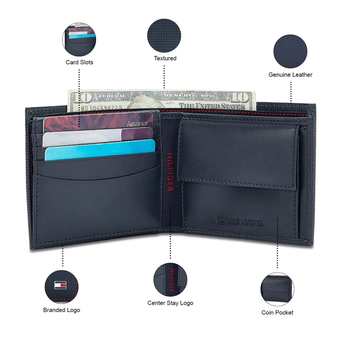 Tommy Hilfiger Romont Plus Men's slim fold Leather Global Coin Wallet-Navy - Image 4
