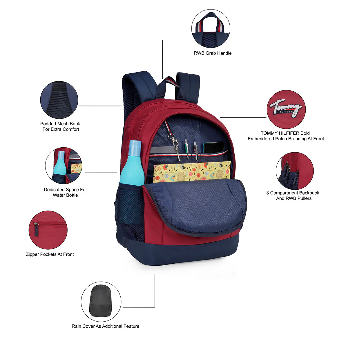 Tommy Hilfiger Utopia Back to School Backpack Burgundy - Image 4