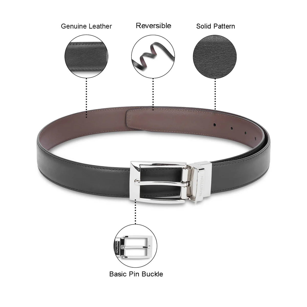 United Colors of Benetton Fredrico Men's Leather Reversible Belt - Image 4