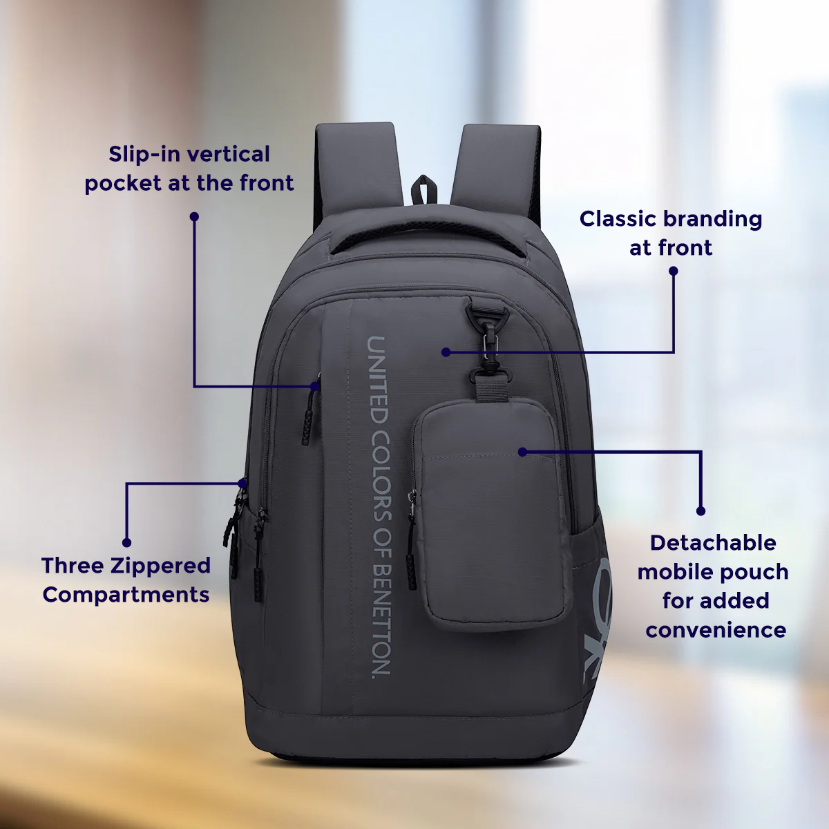 United Colors of Benetton Apex Laptop Backpack - Image 4