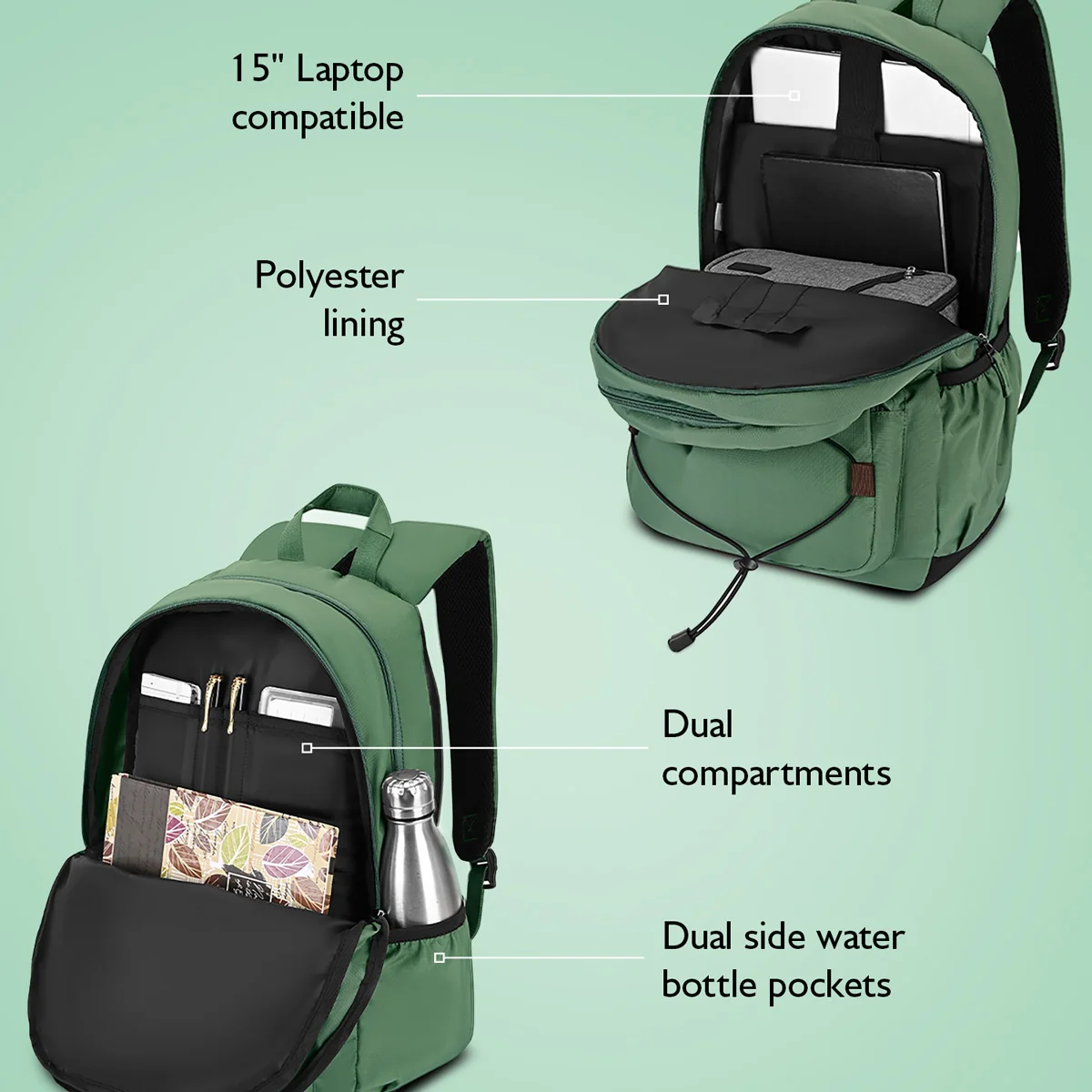 United Colors of Benetton Fern Laptop Backpack - Image 3