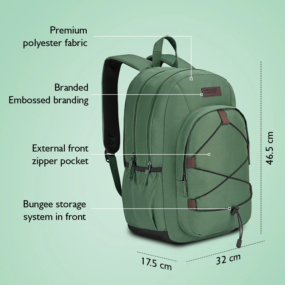 United Colors of Benetton Fern Laptop Backpack - Image 4