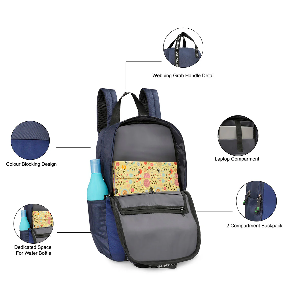 United Colors of Benetton Salerno Laptop Backpack - Image 4